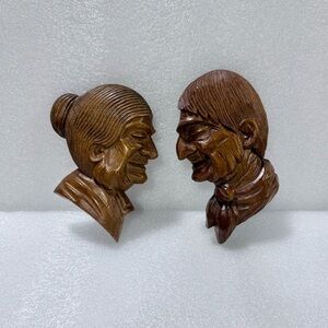 J. Pinal Wooden Carved Handcrafted Detailed Man & Woman Wall Art